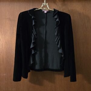 Moiselle Black Velvet Ruffled Cardigan Top